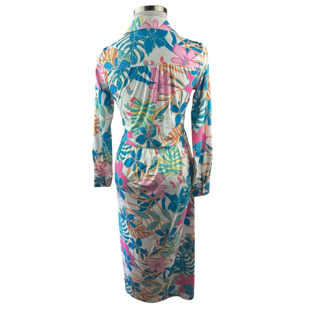 Tolani Long Sleeve Collared Maxi Dress W/ Pockets Tropical Print XS Oversized - Picture 13 of 14